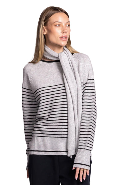GREY MINI BLACK STRIPE MADDY SWEATER WITH SCARF SWEATER Pink Martini 