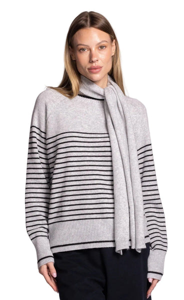 GREY MINI BLACK STRIPE MADDY SWEATER WITH SCARF SWEATER Pink Martini 