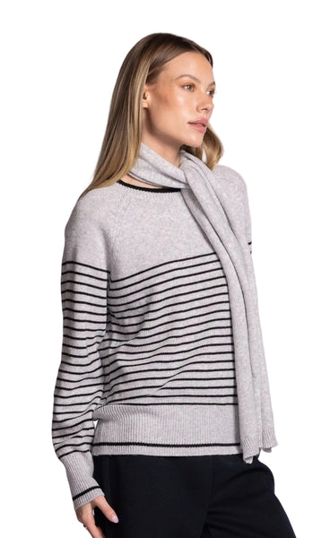 GREY MINI BLACK STRIPE MADDY SWEATER WITH SCARF SWEATER Pink Martini 