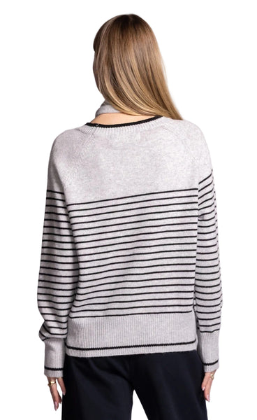 GREY MINI BLACK STRIPE MADDY SWEATER WITH SCARF SWEATER Pink Martini 