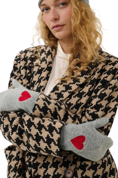 GREY MITTENS WITH RED HEART CULTURE 