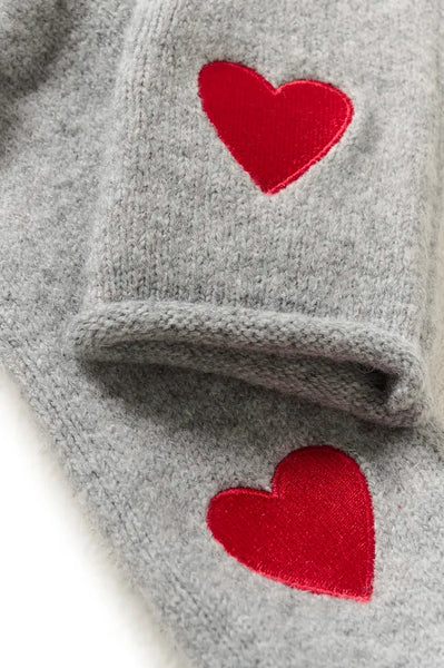 GREY MITTENS WITH RED HEART CULTURE 