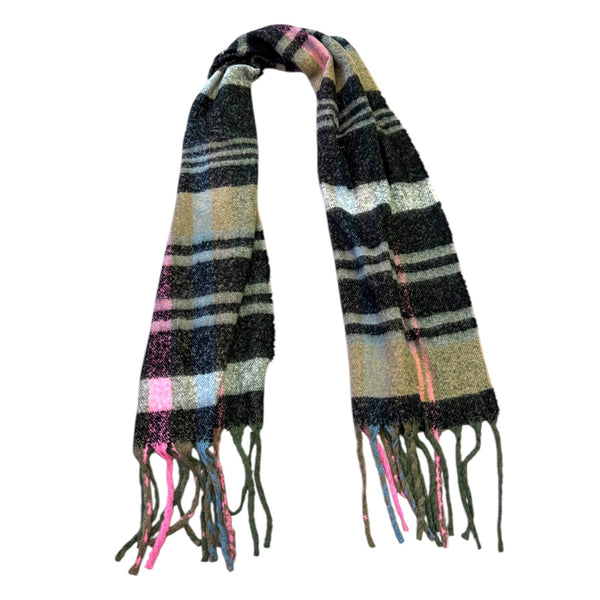 GREY PINK MIX SOFT PLAID FRINGE SCARF Scarf FashionWear Canada 