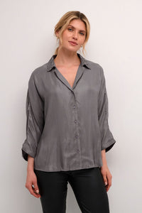 GREY SATIN BUTTON DOWN COLLAR SHIRT Blouse CREAM 36 Castlerock 