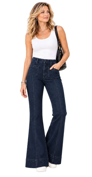 HANNAH FLARE HIGH RISE WITH PATCH POCKET AND FRONT PINTUCK JEANS Jeans Liverpool 
