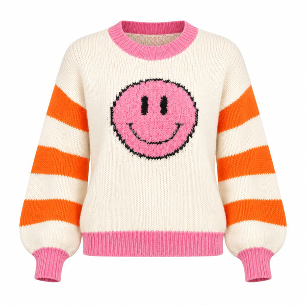 HAPPY VIBES SMILEY SWEATER SWEATER jessicalaura S/M Cream 