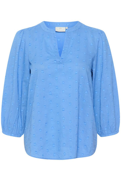 HEART EMBROIDERED BLUE COTTON BLOUSE Blouse Kaffe 