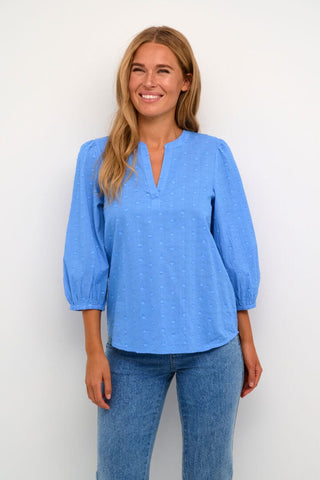 HEART EMBROIDERED BLUE COTTON BLOUSE Blouse Kaffe 