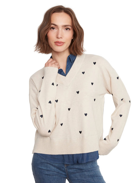HEART EMBROIDERED LONG SLEEVE FOOLER SWEATER SWEATER Charlie B 