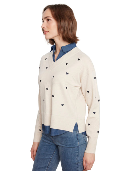 HEART EMBROIDERED LONG SLEEVE FOOLER SWEATER SWEATER Charlie B 