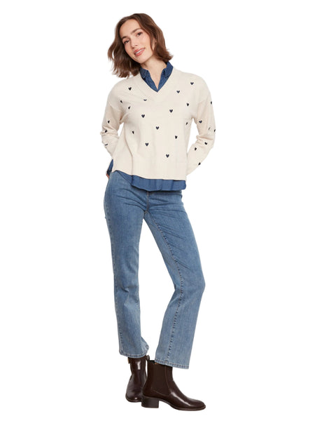 HEART EMBROIDERED LONG SLEEVE FOOLER SWEATER SWEATER Charlie B 