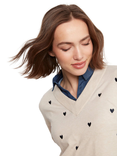 HEART EMBROIDERED LONG SLEEVE FOOLER SWEATER SWEATER Charlie B 