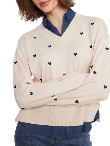 HEART EMBROIDERED LONG SLEEVE FOOLER SWEATER SWEATER Charlie B 