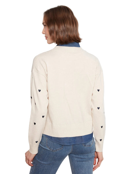 HEART EMBROIDERED LONG SLEEVE FOOLER SWEATER SWEATER Charlie B 