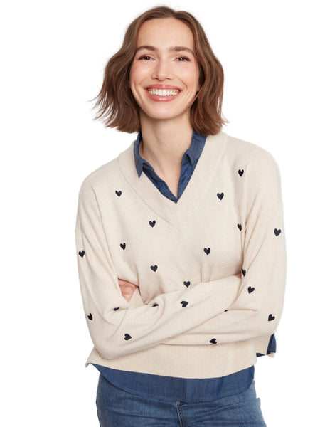 HEART EMBROIDERED LONG SLEEVE FOOLER SWEATER SWEATER Charlie B XS Heather 