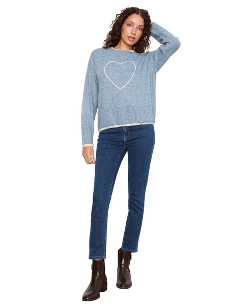 HEART EMBROIDERED MOCK NECK DROP SHOULDER SWEATER SWEATER Charlie B 