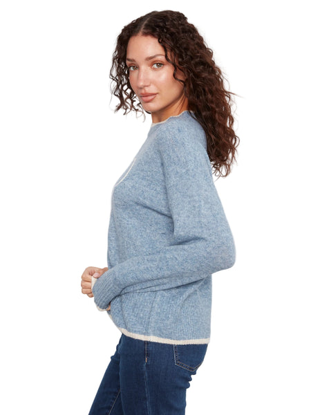 HEART EMBROIDERED MOCK NECK DROP SHOULDER SWEATER SWEATER Charlie B 