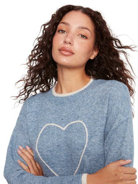 HEART EMBROIDERED MOCK NECK DROP SHOULDER SWEATER SWEATER Charlie B 
