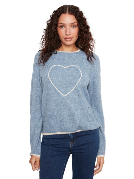 HEART EMBROIDERED MOCK NECK DROP SHOULDER SWEATER SWEATER Charlie B XS Storm Blue 
