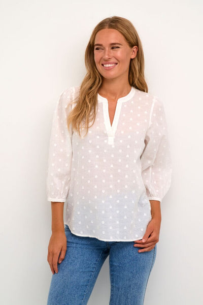 HEART EMBROIDERED OFF WHITE COTTON BLOUSE Blouse Kaffe 