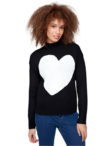HEART MOCK NECK DROP SHOULDER SWEATER Sweater Charlie B XS Black 
