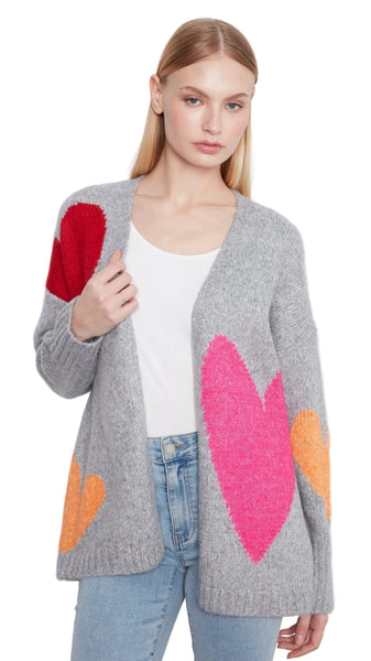 HEART PRINTED OPEN FRONT CARDIGAN Cardigan Charlie B 