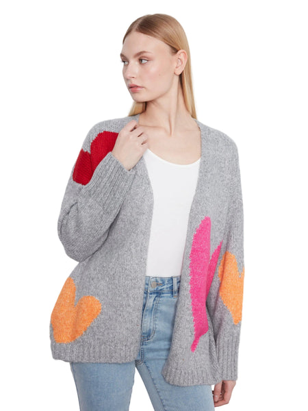 HEART PRINTED OPEN FRONT CARDIGAN Cardigan Charlie B 