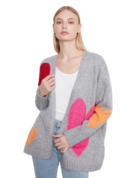 HEART PRINTED OPEN FRONT CARDIGAN Cardigan Charlie B XS Grey 