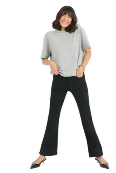 HIGH WAIST FULL LENGTH FLARED 30 INCH LEG BLACK JEAN Pant Kaffe 