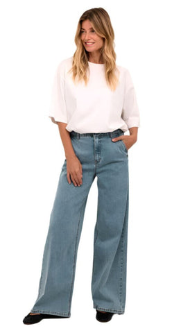 HIGH WAIST FULL LENGTH LIGHT WASH WIDE JEAN Jeans CREAM 