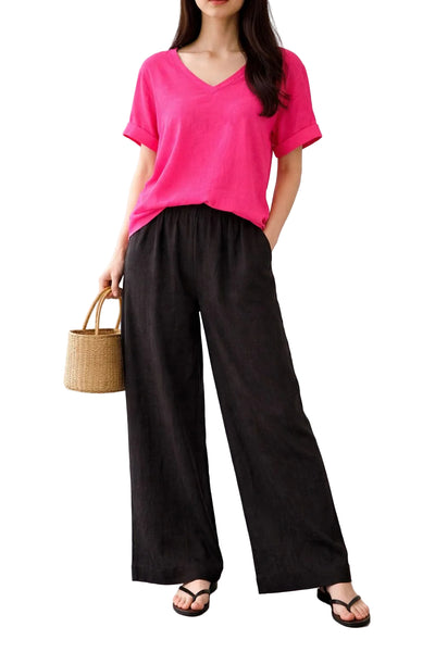HIGH WAISTED BLACK LINEN PANT Pants Pistache XS Black 