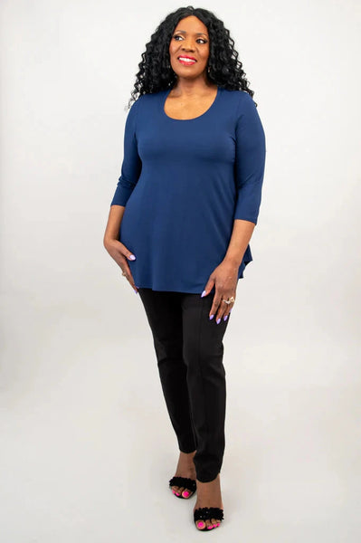 INDIGO SCOOP NECK FLOWY BAMBOO TOP Top Blue Sky 