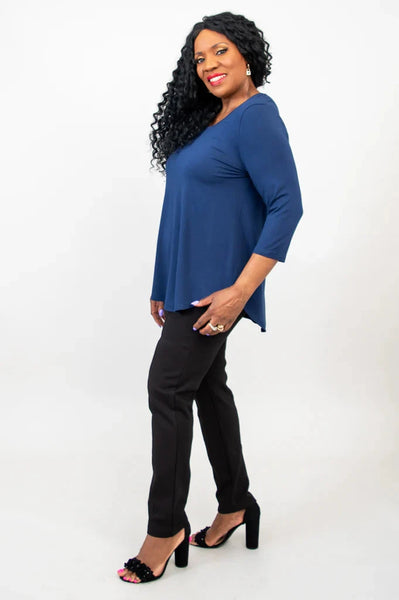 INDIGO SCOOP NECK FLOWY BAMBOO TOP Top Blue Sky 