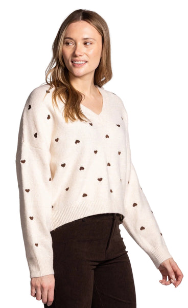 IVORY COZY BROWN MINI HEART INIMA SWEATER SWEATER Pink Martini 