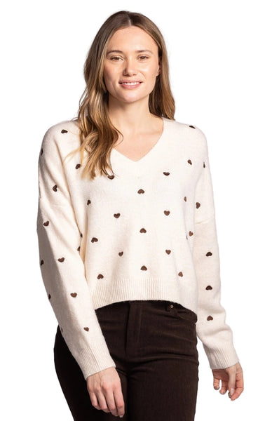 IVORY COZY BROWN MINI HEART INIMA SWEATER SWEATER Pink Martini 