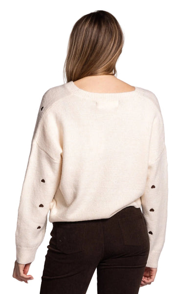 IVORY COZY BROWN MINI HEART INIMA SWEATER SWEATER Pink Martini 