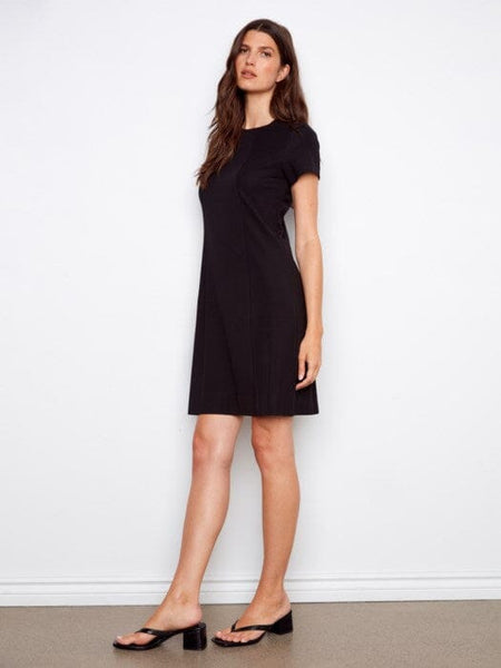 KNEE LENGTH BLACK DRESS WITH SIDE POCKETS Dresses Charlie B 