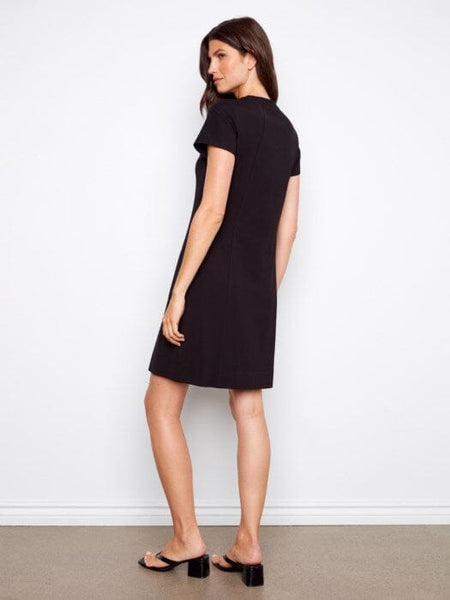 KNEE LENGTH BLACK DRESS WITH SIDE POCKETS Dresses Charlie B 