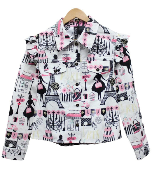 LACE BACK PARIS PRINT JACKET Jacket Berek S White/Black/Pink 