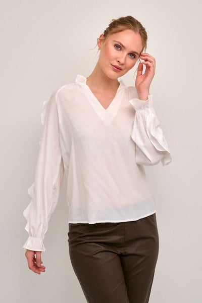 LACE INSERT RUFFLE SLEEVE OFF WHITE BLOUSE Blouse Culture 