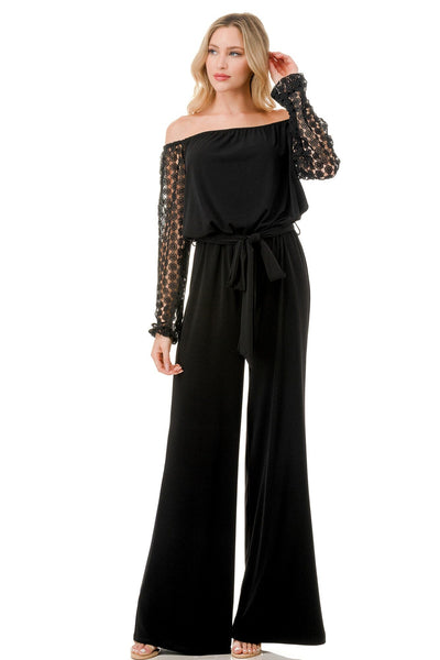 LACE LONG SLEEVE BELTED JUMPSUIT jumpsuit FashionWear Collection 