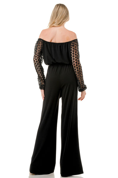 LACE LONG SLEEVE BELTED JUMPSUIT jumpsuit FashionWear Collection 