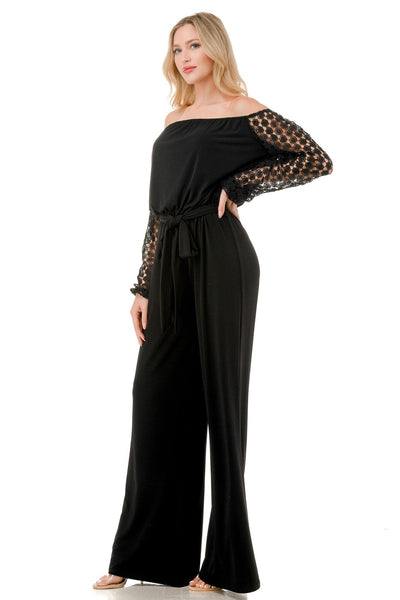 LACE LONG SLEEVE BELTED JUMPSUIT jumpsuit FashionWear Collection 