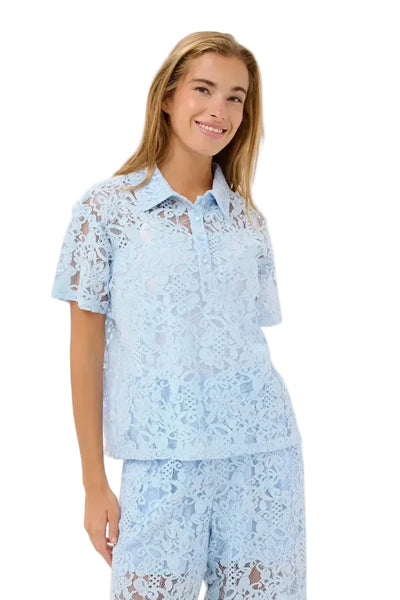 LACE SHORT SLEEVE TOP WITH MATCHING PANT Shirts & Tops Kaffe 34 Blue 