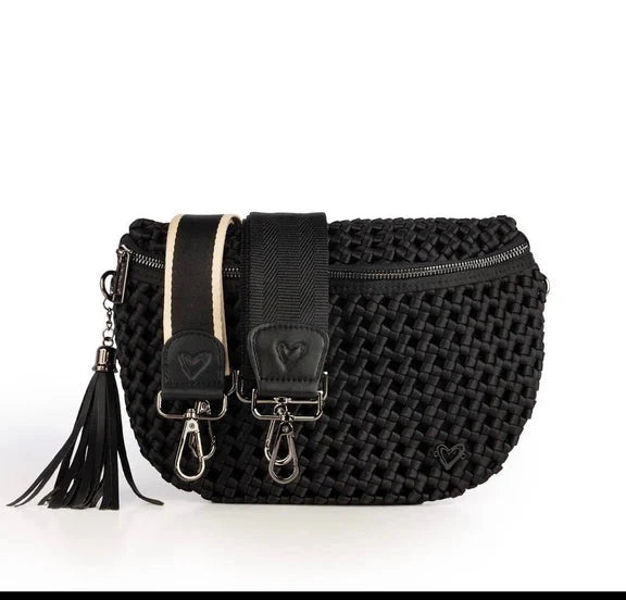 LAMBTON BLACK WOVEN HAND KNOTTED CROSSBODY HANDBAG Handbag prenelove 