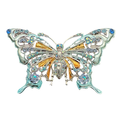 LARGE AQUA ENAMEL CRYSTAL BUTTERFLY BROOCH Brooch FashionWear Collection 