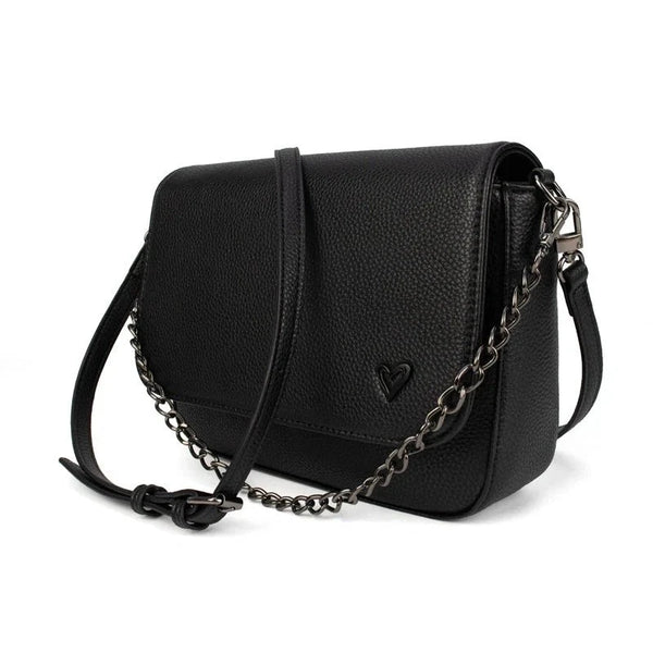 LARGE BLACK VEGAN LEATHER CROSSBODY Handbag prenelove OS Black 