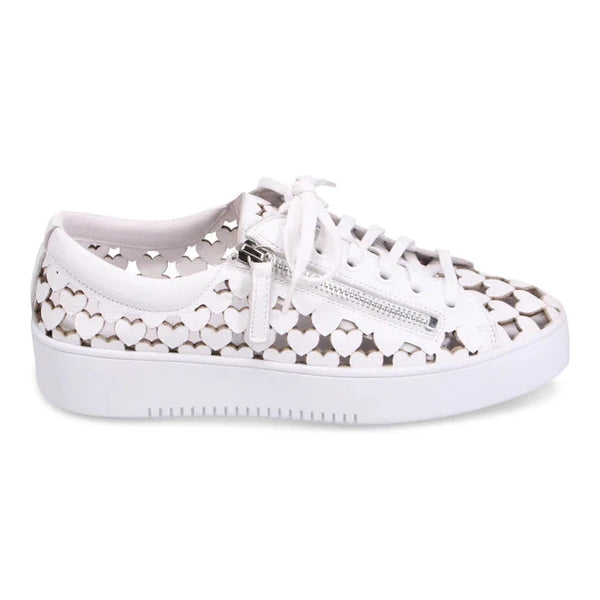 LASER CUT HEART SHAPE PATTERN SNEAKER WITH SIDE ZIPPER Shoes Django & Juliette 36 White 