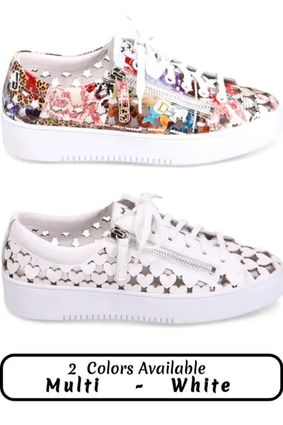 LASER CUT HEART SHAPE PATTERN SNEAKER WITH SIDE ZIPPER Shoes Django & Juliette 