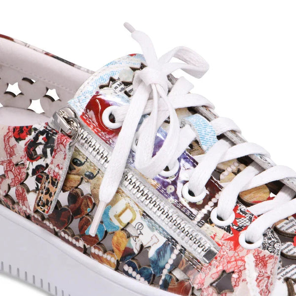 LASER CUT HEART SHAPE PATTERN SNEAKER WITH SIDE ZIPPER Shoes Django & Juliette 